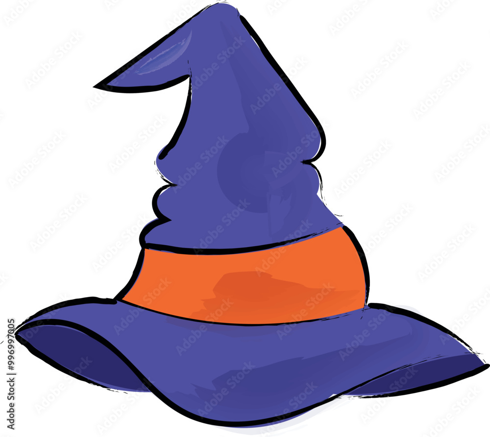 Fototapeta premium Simple hand drawn vector illustration of witch hat with for halloween, clipart perfect for halloween party, spooky cartoon character