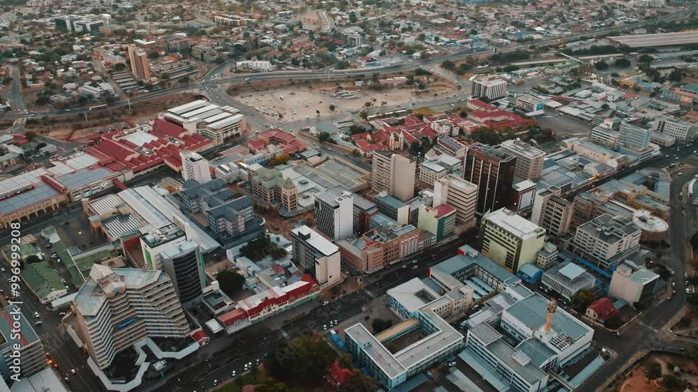 Aerial view of buildings in Windhoek downtown urban city town. Namibia, South Africa. Aerial view of buildings in Windhoek downtown urban city town. Namibia, South Africa.
