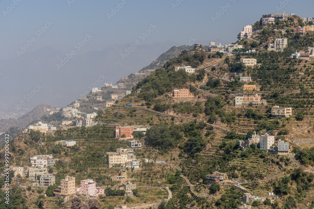 Fototapeta premium View of houses on a ridge in Fayfa village, Saudi Arabia