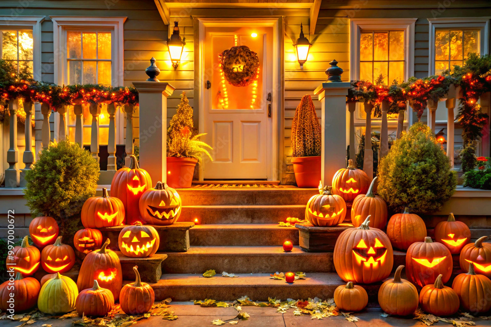 Obraz premium Holiday event halloween banner background, Pumpkin zombie, dark Night