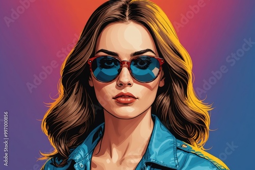 Wallpaper Mural comic-book : portrait of serious young woman with sunglasses looking at camera, studio shot Torontodigital.ca