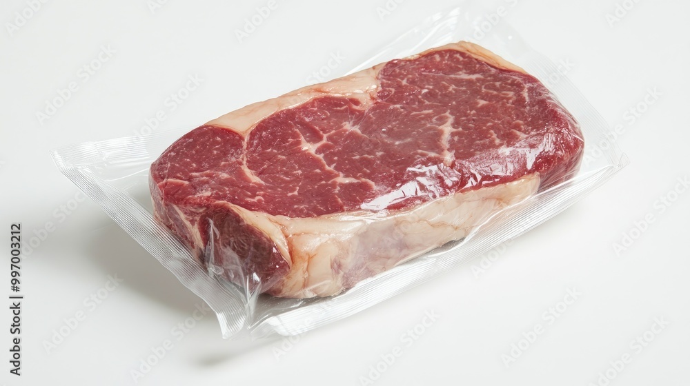 A fresh sirloin steak packaged in plastic, neatly displayed against a white background, emphasizing its quality and ready-to-sell appeal. A fresh sirloin steak packaged in plastic, neatly displayed against a white background, emphasizing its quality and ready-to-sell appeal.