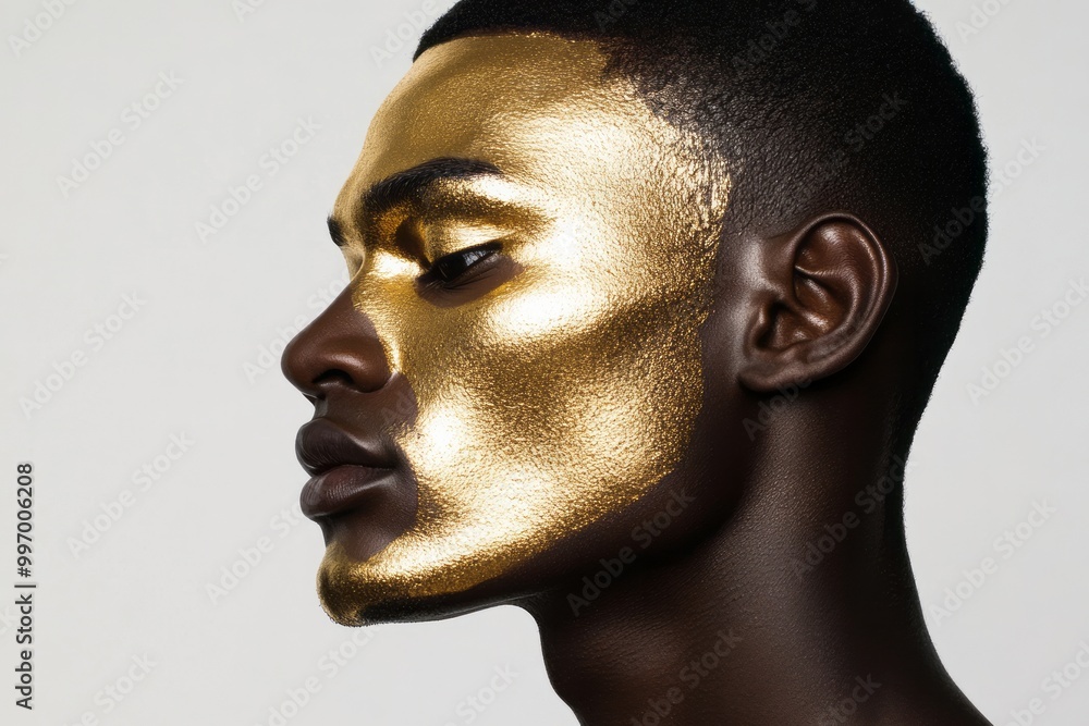 Profile of Male Model with Golden Face Paint Profile of Male Model with Golden Face Paint