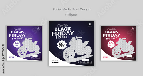 Luxury bike sale black Friday vector social media post set collection design template
