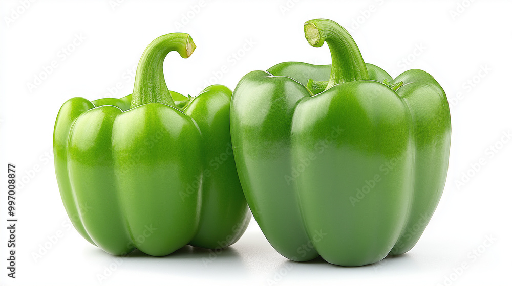 Fresh green bell peppers on a clean white background Fresh green bell peppers on a clean white background