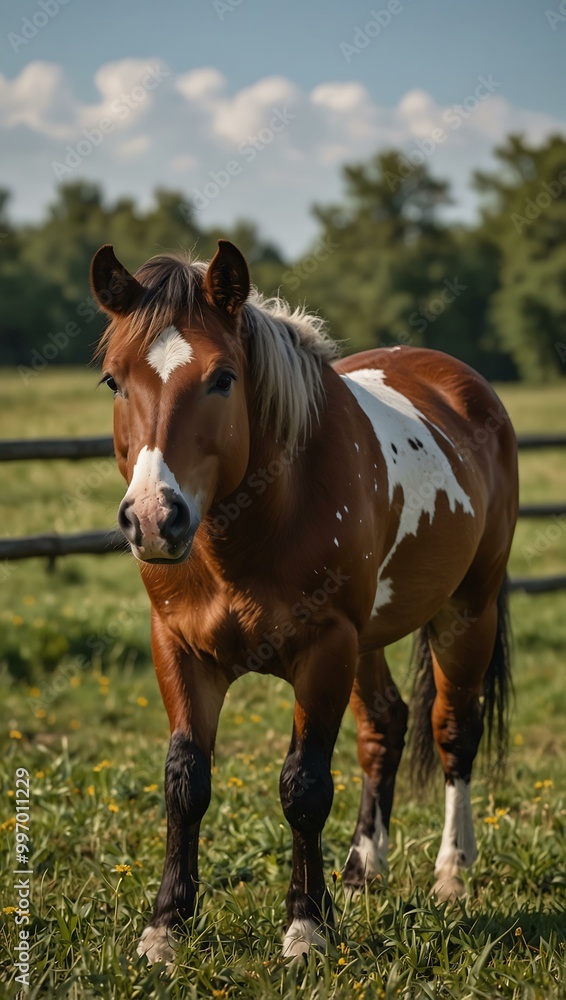 Spotted pony grazing in a pasture. Spotted pony grazing in a pasture.