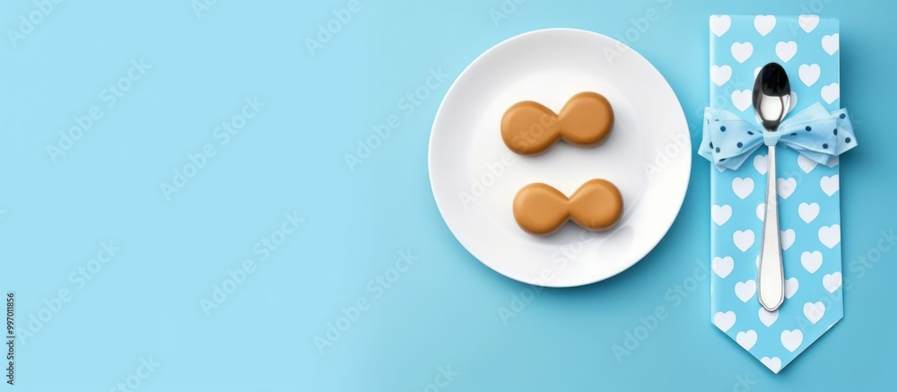Sweet Treat on a Blue Background with a Spoon Tied in a Bow Sweet Treat on a Blue Background with a Spoon Tied in a Bow
