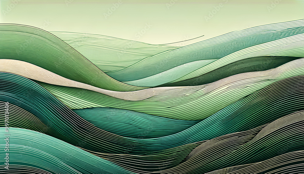 Horizontal background featuring lines in various shades of green with smooth tonal transitions Horizontal background featuring lines in various shades of green with smooth tonal transitions