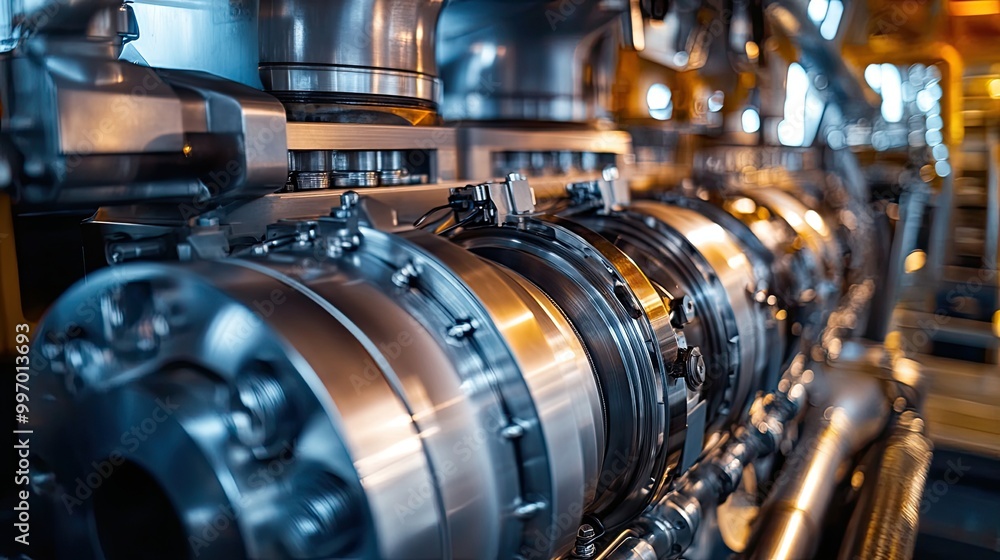 Detailed view of a ship engine with visible crankshafts and exhaust systems, perfect for showcasing maritime industrial technology. Detailed view of a ship engine with visible crankshafts and exhaust systems, perfect for showcasing maritime industrial technology.