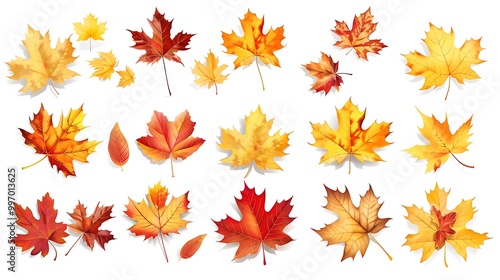 Fall and autumn leaves isolated on a white background collection Aİ Generative