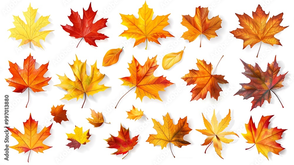 Fototapeta premium Fall and autumn leaves isolated on a white background collection Aİ Generative