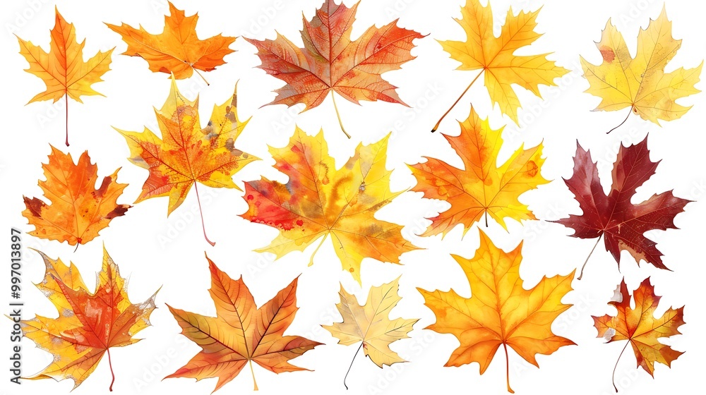 Fototapeta premium Fall and autumn leaves isolated on a white background collection Aİ Generative