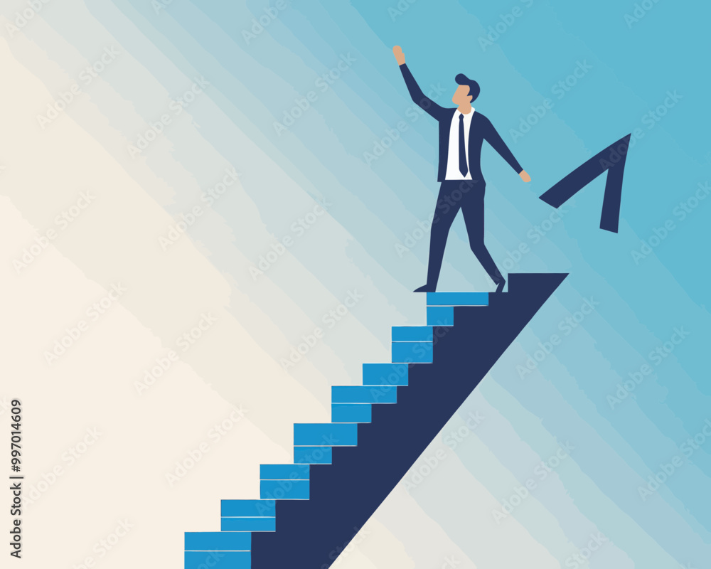 Businessman Confidently Climbing Stairway to Success with Rising Arrow Symbolizing Career Growth Income Improvement and Skill Advancement Flat Minimalist SVG Vector Businessman Confidently Climbing Stairway to Success with Rising Arrow Symbolizing Career Growth Income Improvement and Skill Advancement Flat Minimalist SVG Vector