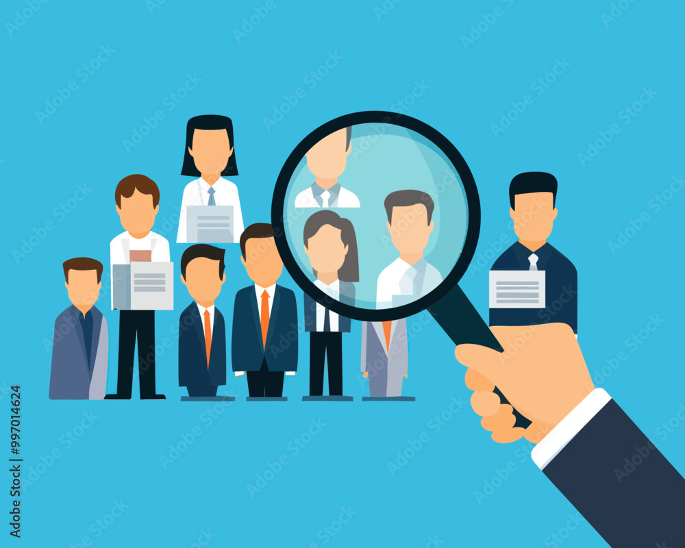Recruitment Hiring Process Illustration HR Candidate Selection Magnifying Glass Flat Minimalist SVG Vector Recruitment Hiring Process Illustration HR Candidate Selection Magnifying Glass Flat Minimalist SVG Vector