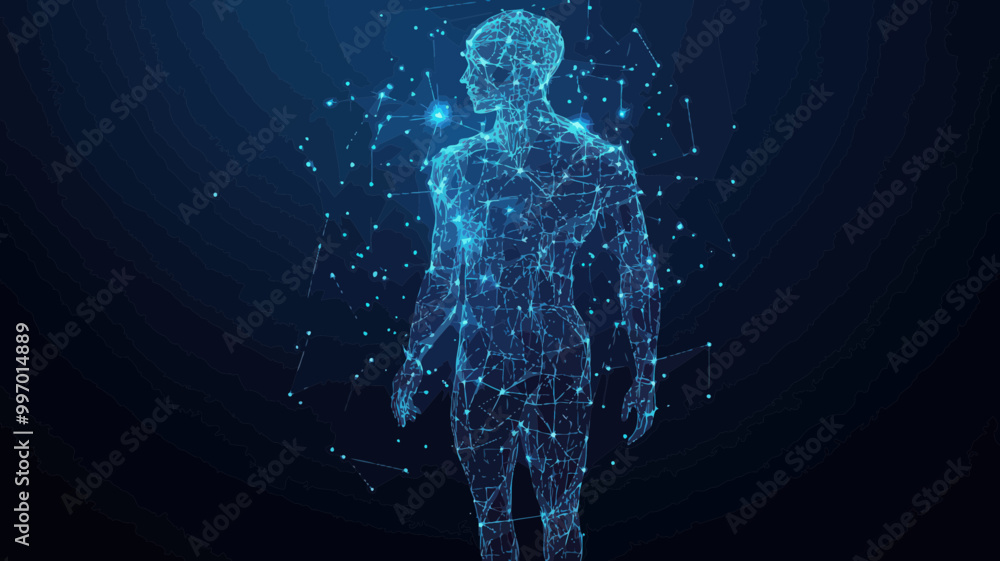 Abstract Low Poly Human Brain Illustration with Polygonal Art on Dark Background, Blue Wireframe Concept, Technology and Science Vector, Digital Neural Network, Connections and Dots Visualization Abstract Low Poly Human Brain Illustration with Polygonal Art on Dark Background, Blue Wireframe Concept, Technology and Science Vector, Digital Neural Network, Connections and Dots Visualization
