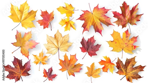 Colorful Autumn falling leaves isolated on transparent background. Ai Generative 