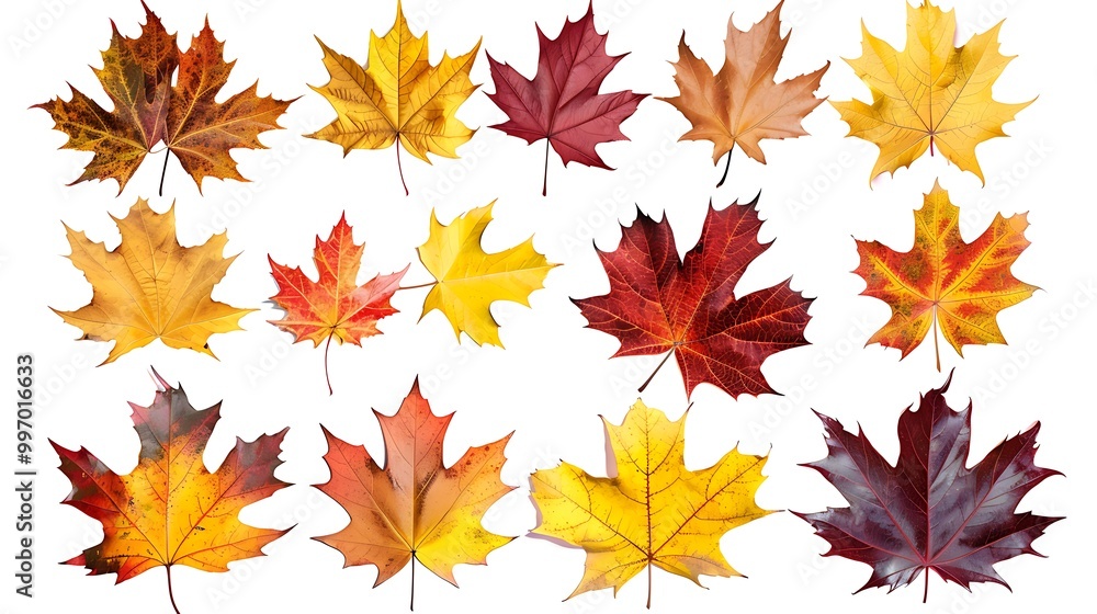 Colorful autumn leaves set isolated on white background ai generative Colorful autumn leaves set isolated on white background ai generative