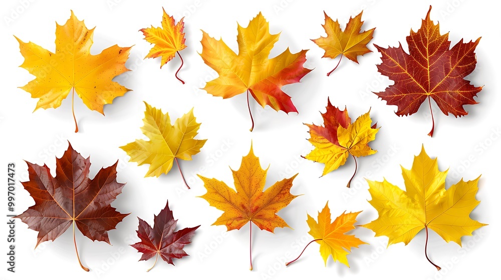 Colorful autumn leaves set isolated on white background ai generative Colorful autumn leaves set isolated on white background ai generative