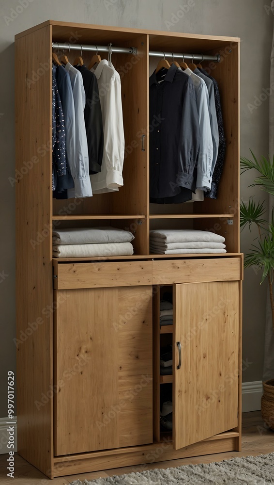 Stylish compact wardrobe with sliding features. Stylish compact wardrobe with sliding features.