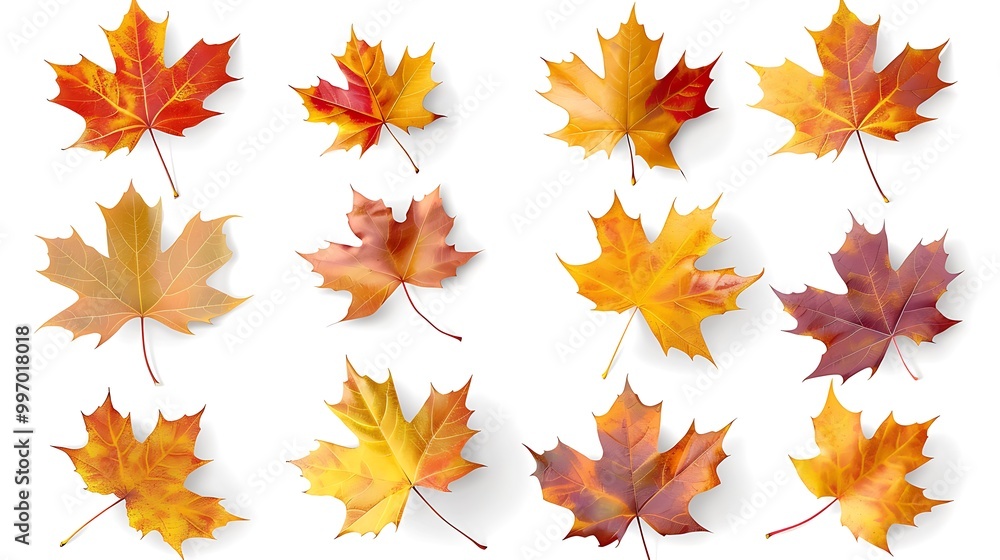 Colorful autumn leaves set isolated on white background ai generative Colorful autumn leaves set isolated on white background ai generative
