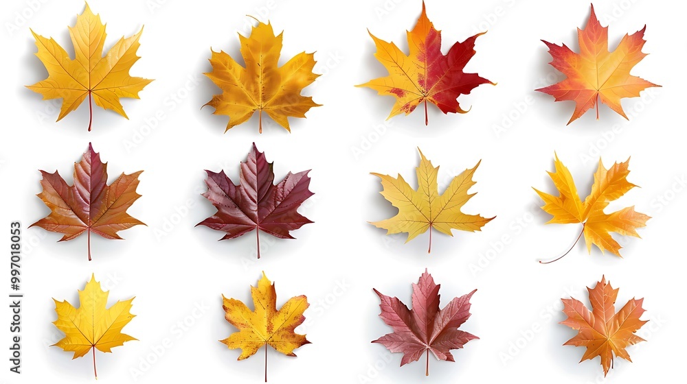 Colorful autumn leaves set isolated on white background ai generative Colorful autumn leaves set isolated on white background ai generative