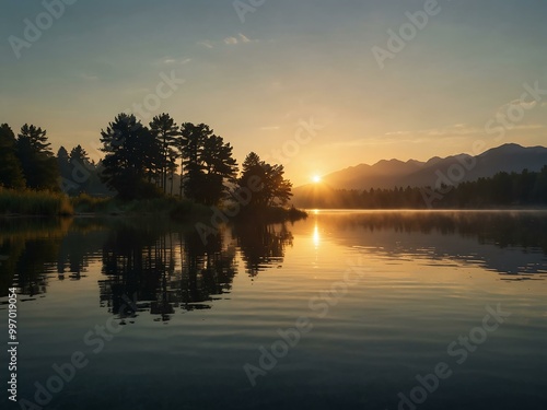 Sunrise over a serene lake.1