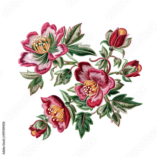 Embroidery floral native pattern with roses. Vector embroidered patch with flowers for wearing design.
