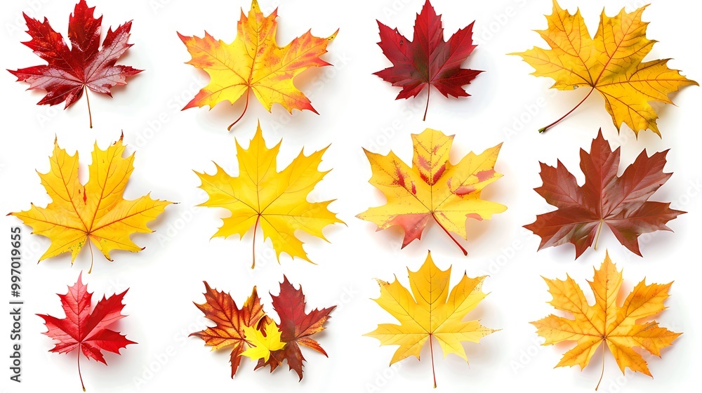 Colorful autumn leaves set isolated on white background ai generative Colorful autumn leaves set isolated on white background ai generative