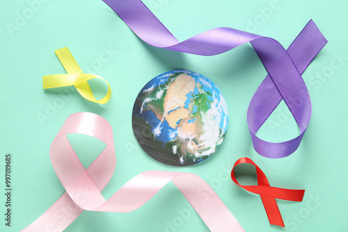 Colorful ribbons on turquoi...