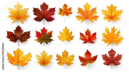 Colorful autumn leaves set isolated on white background Al Generative 