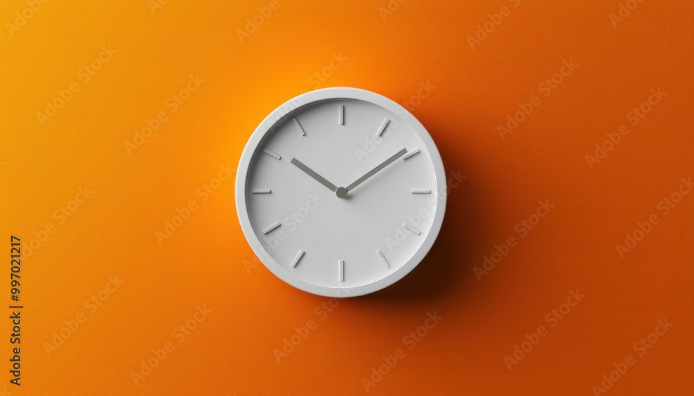 A minimalist white clock set against a vibrant orange background, symbolizing simplicity and modern design. A minimalist white clock set against a vibrant orange background, symbolizing simplicity and modern design.