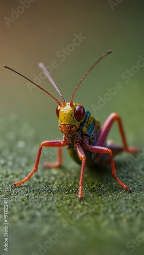 Tiny, colorful cricket.