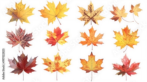 Colorful autumn leaves set isolated on white background Al Content