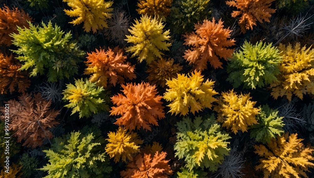 Top-down view of a beech forest in autumn. Top-down view of a beech forest in autumn.