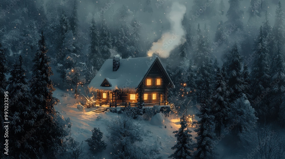 Cozy Cabin in the Forest During Snowfall Cozy Cabin in the Forest During Snowfall