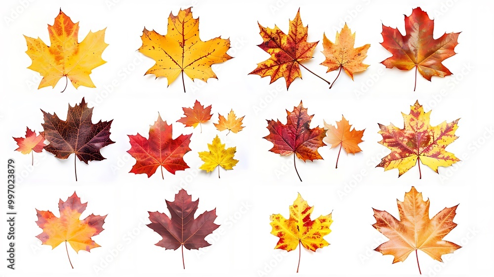 Fototapeta premium Collection of autumn leaves isolated on transparent background 