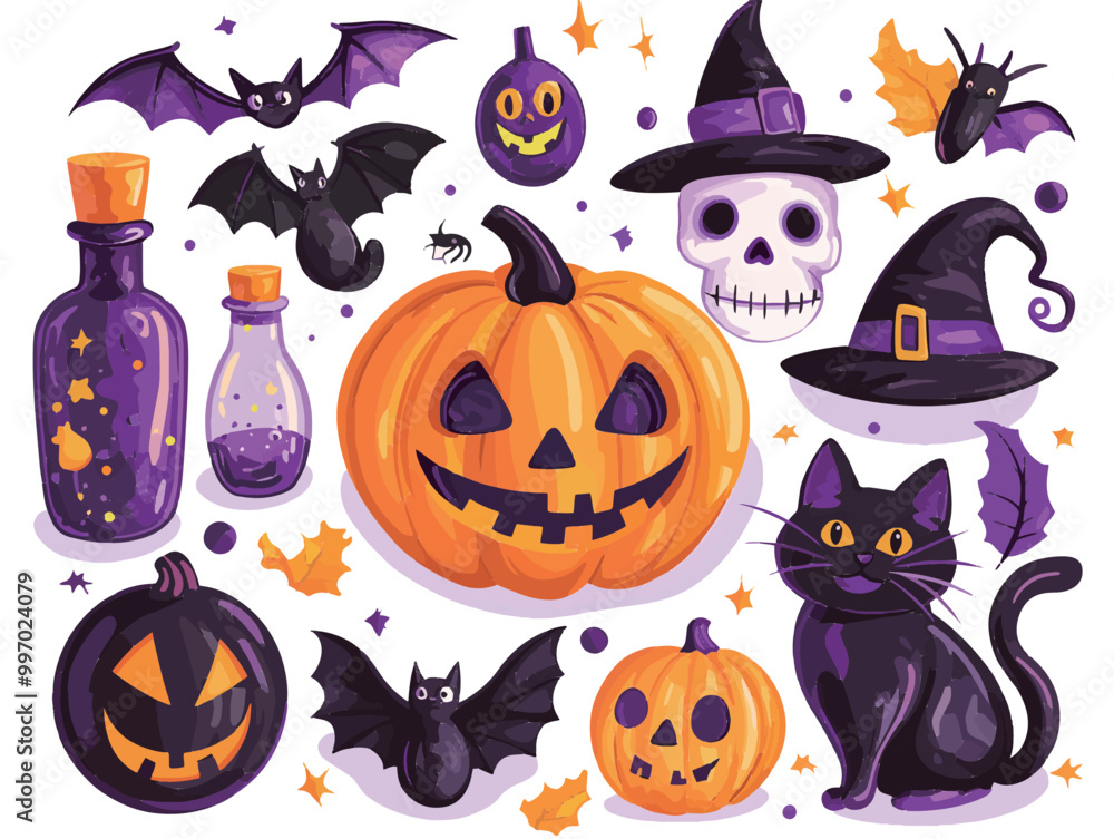 Halloween element collection on white background AI generated Halloween element collection on white background AI generated