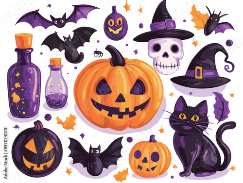 Halloween element collection on white background AI generated