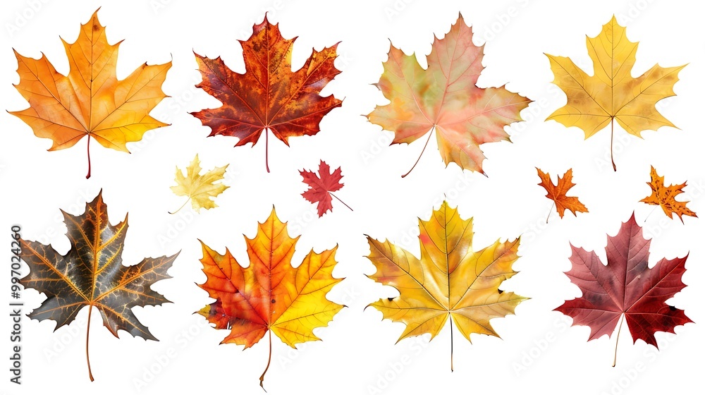 Fototapeta premium Collection of autumn leaves isolated on transparent background 