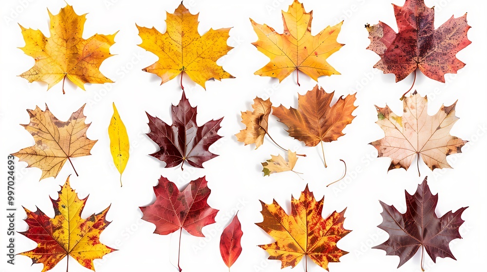 Collection of autumn leaves isolated on transparent background
