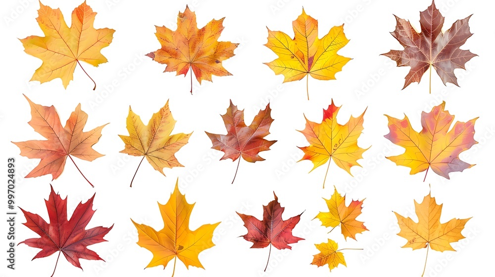 Fototapeta premium Collection of autumn leaves isolated on transparent background 