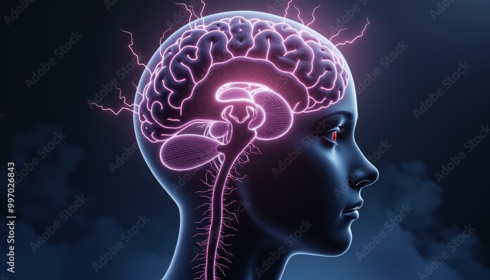 Obraz premium Glowing Neural Brain Illustration with Futuristic Elements