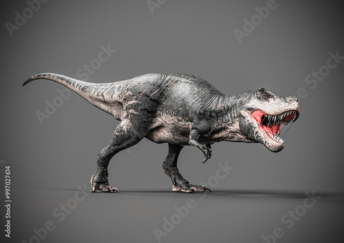 green tyrannosaurus rex on dark background side view photo