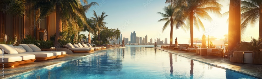 Obraz premium Dubai Luxury Poolside Paradise at Sunrise 