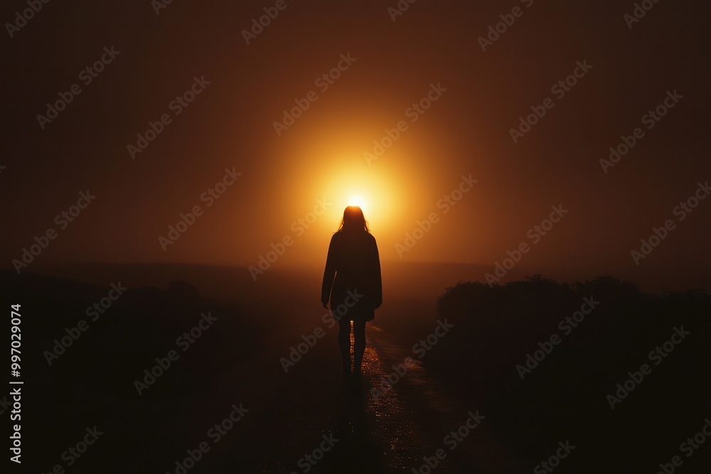 A silhouette moves towards a distant light in a dark setting, a metaphor for hope and pursuit of freedom. A silhouette moves towards a distant light in a dark setting, a metaphor for hope and pursuit of freedom.