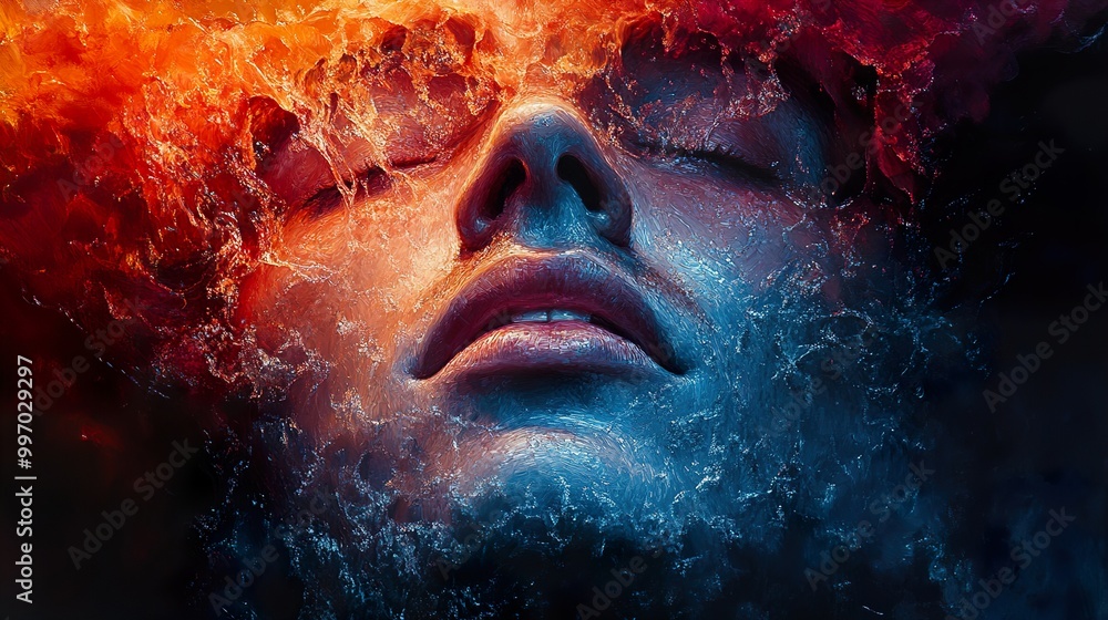 Abstract Portrait with Water Splashes and Red and Blue Light Abstract Portrait with Water Splashes and Red and Blue Light