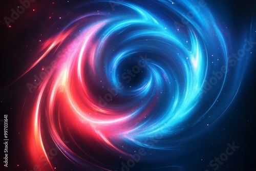 Space nebula wallpaper with fisheye effect in red and blue gradients