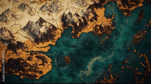 Wallpaper Mural Antique Fantasy Map with Mountains, Oceans, and Detailed Topography Torontodigital.ca