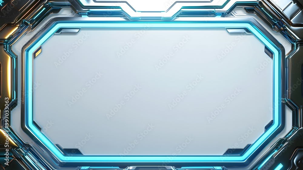 Futuristic Metallic Frame with Blue Neon Lights. Futuristic Metallic Frame with Blue Neon Lights.