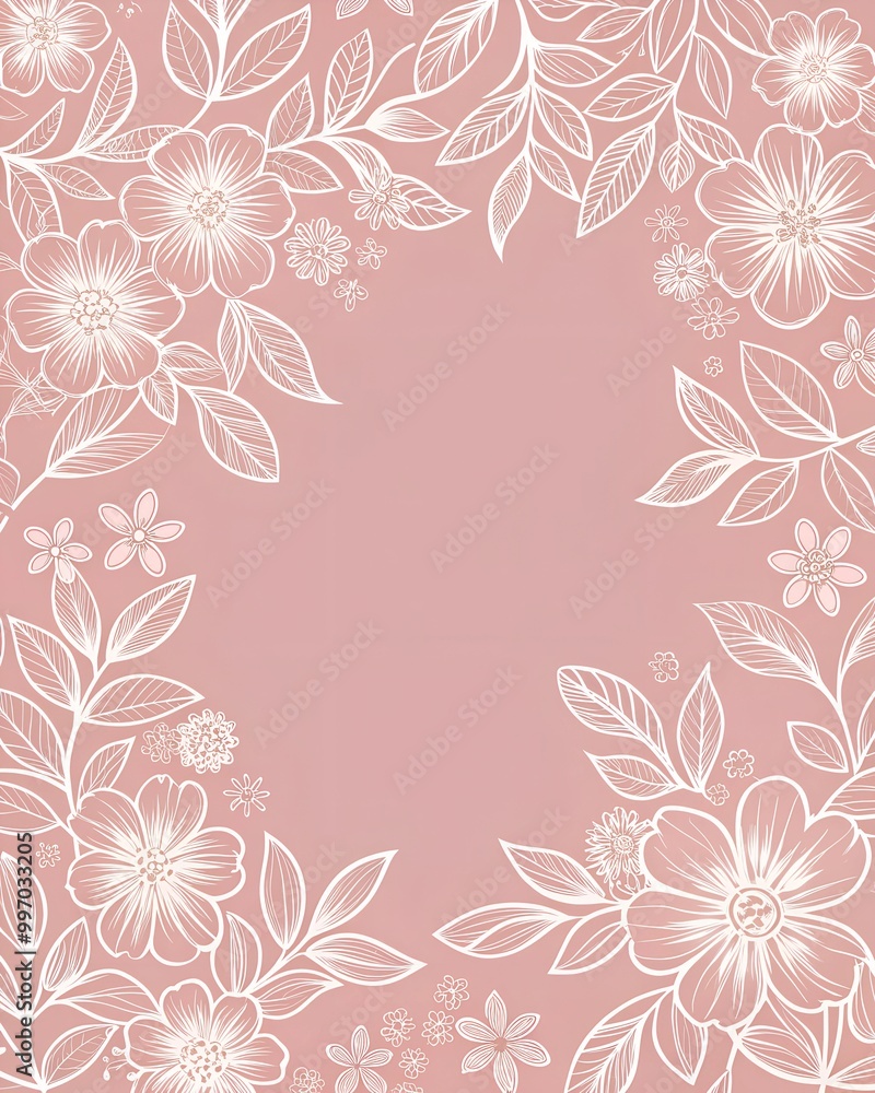 Ornamental white flower outlines on pastel background Ornamental white flower outlines on pastel background
